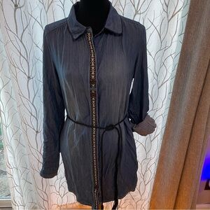 Miss Me Long Sleeve Denim Dress with Black Accents